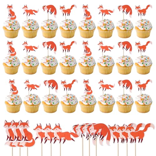 LETTERASHQP 36 Stück Foxes Cupcake Toppers, Fuchs Muffin Deko, Füchse Tortendeko Geburtstag, Fuchs Cake Toppers für Cupcake DIY Deko für Wald, Tiermotiv, Babyparty, Geburtstag, Party, Tischdekoration von LETTERASHQP