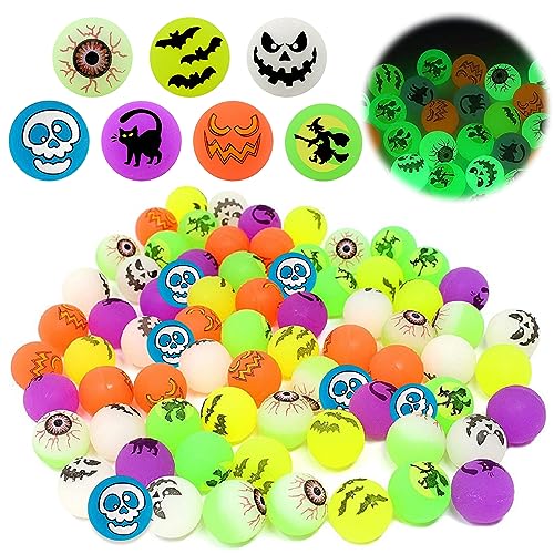 LETTERASHQP 48 Stück Halloween Luminous Flummi für Kinder - Im Dunkeln Leuchtende Springende Bälle, Gummiball, Springball, Hüpfball - Halloween Mitgebsel und Geschenke von LETTERASHQP