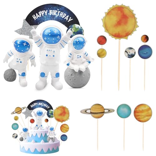 LETTERASHQP 13 Stück Figur Astronauten Tortendekom,Tortendeko Geburtstag Astronaut,Astronaut Kuchen Deko,Harz Astronauten Figur Umweltschutz PVC für Kids Planet Partys Weltraum Kuchendekoration von LETTERASHQP