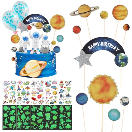 LETTERASHQP Astronauten Tortendeko, 20 Stück Astronauten Kuchen Deko Weltraum Kindergeburtstag Weltraum Tortendeko Astronaut Planeten Deko für Kindergeburtstag Astronauten Party Junge Mädchen von LETTERASHQP