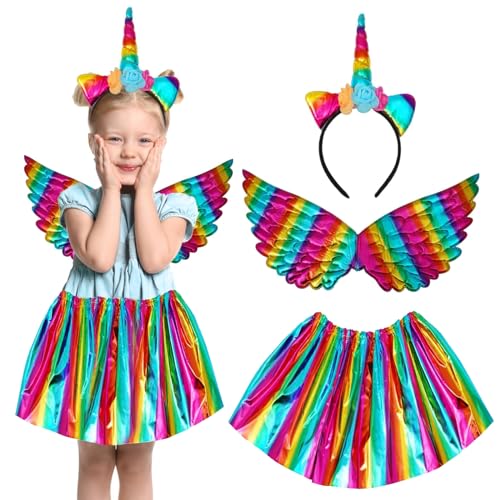 LETTERASHQP Kostüme Kinder Einhorn, Einhorn Kostüm Mädchen,Einhorn Prinzessin Set,Einhorn Haarreif Einhorn flügel mit Rosa Tutu für Karneval Einhornparty Kindergeburtstag von LETTERASHQP