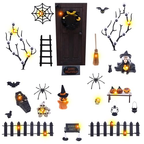 LETTERASHQP Halloween Miniatur Puppenhaus Dekoration Wichtel Zubehör Puppenhaus Zubehör Miniatur Wichteltür Set für Halloween Kranz Party Dekoration von LETTERASHQP