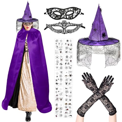LETTERASHQP Hexenkostüm Halloween Umhang Damen Hexenkostüm Mädchen Halloween Hexenhut Damen Hexenkostüm Halloween Kostüm Hexen Kostüm Damen Halloween Accessoires Kostüm Hexe Damen Hexenumhang Hexe Hut von LETTERASHQP