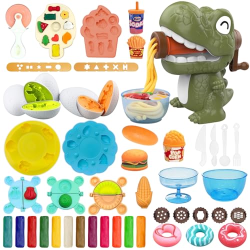 LETTERASHQP Knete Dough Set für Kinder ab 3 4 5 Jahre Knete Set Nudelmaschine Kinderknete Dinosaurier Plastilin Werkzeuge DIY Knetwerkzeug Dinosaurier Kinderspielzeug Knete Zubehör für Junge Mädchen von LETTERASHQP