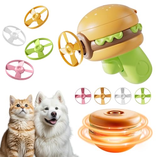 LETTERASHQP Katzenspielzeug Cat Fetch Toy Propeller Spielzeug mit 1 Launchers und 4 Bunte Propeller Disc 1 Spinning Hamburger Haustier Spielzeug Fliegendes Katzenspielzeug für Katzen Kinder von LETTERASHQP