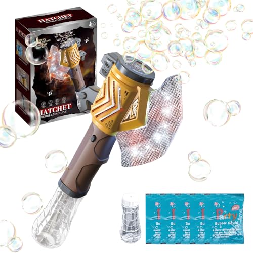 LETTERASHQP Tomahawk Seifenblasenmaschine Kinder Seifenblasen stab Seifenblasen Maschine Seifenblasen Set Elektrische Bubble Machine mit Seifenblasen Flüssigkeit Luftblasen Maschine（Gelblich Braun） von LETTERASHQP