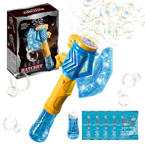 LETTERASHQP Tomahawk Seifenblasenmaschine Kinder Seifenblasen stab Seifenblasen Maschine Seifenblasen Set LED Licht Elektrische Bubble Machine mit Seifenblasen Flüssigkeit Luftblasen Maschine（Blau ） von LETTERASHQP