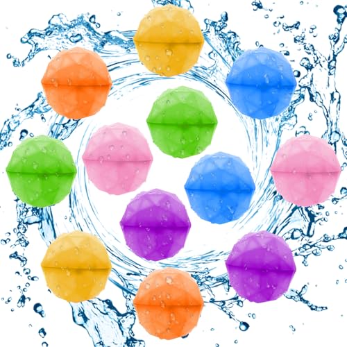 LETTERASHQP Wasserbomben Wiederverwendbar, 12 Stück Silikon Spritzbälle Schnell Befüllbare Wasserbomben Wiederverwendbare Wasserballons Sommerspaß Wasserspielzeug Kinder Outdoor für Pool, Wasserpark von LETTERASHQP