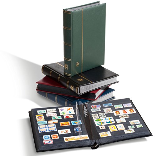 Leuchtturm Briefmarken-Sammel-Album, Einsteckbuch Premium, DIN A4, 32 Schwarze Seiten, wattierter Ledereinband, grün von LEUCHTTURM1917