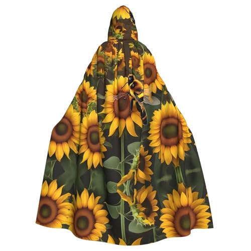 Bee & Sunflowers Erwachsenenkostüm, Halloween-Party, Umhang, stilvolles Kürbis-Thema, mit Kapuze, Zauberer-Robe, Cosplay-Kostüm, Schwarz von LEVNDIEJ