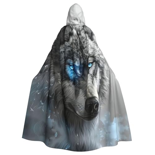 Blaue Augen Wolf Erwachsene Halloween Party Umhang Stilvolles Kürbis-Thema Kapuze Zauberer Robe Cosplay Kostüme von LEVNDIEJ