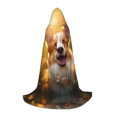 Corgi Kapuzenumhang mit Blumenmuster für Damen und Herren, Mittelalter-Kostüm, Umhang für Halloween, Maskerade, Cosplay, Schwarz, Medium von LEVNDIEJ