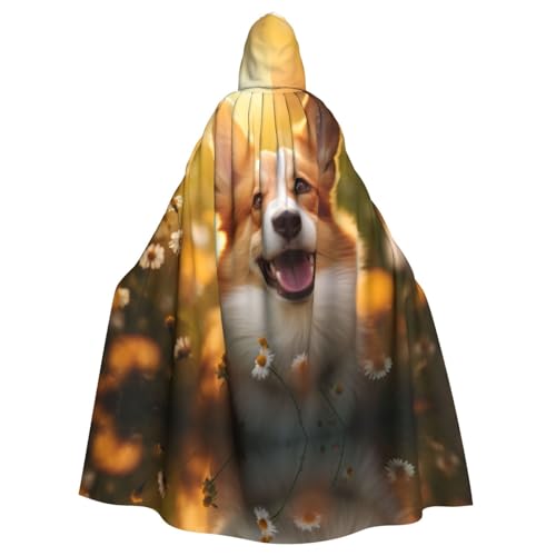 Corgi Umhang mit Blumenmuster für Halloween, Kapuzenumhang für Männer und Frauen, Cosplay, Mittelalterliche Robe, Maskerade, Kostüm, Schwarz Corgi Umhang mit Blumenmuster für Halloween, Kapuzenumhang für Männer und Frauen, Cosplay, Mittelalterliche Robe, Maskerade, Kostüm, Schwarz von LEVNDIEJ