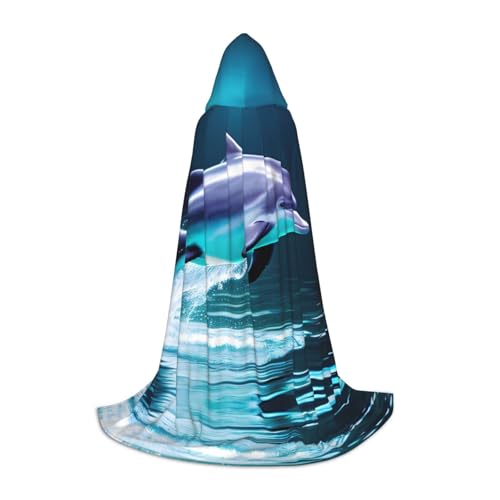 Einzigartiger 3D-Tier-Delfin-Druck, Kapuzenumhang für Damen und Herren, Bademantel, Mittelalter-Kostüm, Umhang für Halloween, Maskerade, Cosplay, Schwarz, Large von LEVNDIEJ
