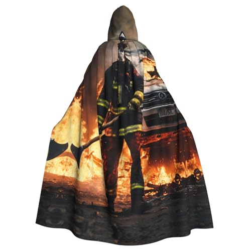 Feuerwehrmann Feuerwehrmann Flamme Erwachsene Halloween Party Umhang Stilvolles Kürbisthema Kapuze Zauberer Robe Cosplay Kostüme Schwarz von LEVNDIEJ