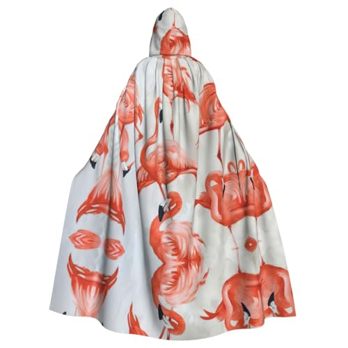 Flamingos auf weißem Halloween-Party-Umhang für Erwachsene, stilvolles Kürbis-Thema, Zauberer-Robe, Cosplay-Kostüme von LEVNDIEJ