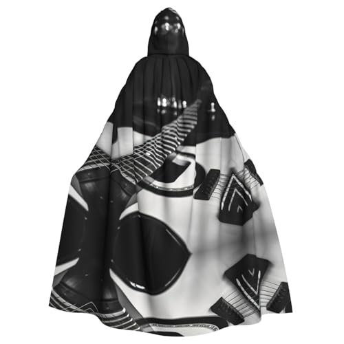 Halloween-Party-Umhang mit Gitarrenmuster, stilvolles Kürbis-Thema, mit Kapuze, Zauberer-Robe, Cosplay-Kostüm, Schwarz von LEVNDIEJ