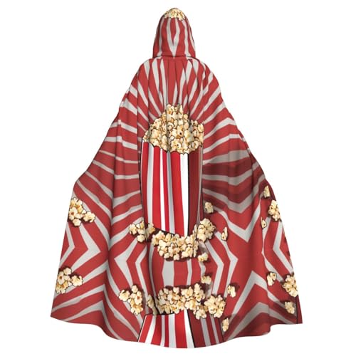 Halloween-Partyumhang mit Popcorn-Aufdruck, für Erwachsene, stilvolles Kürbis-Thema, mit Kapuze, Zauberer-Robe, Cosplay-Kostüm, Schwarz von LEVNDIEJ