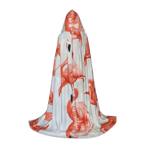 Kapuzenumhang mit Flamingos auf weißem Druck, für Damen und Herren, Mittelalter-Kostüm, Umhang für Halloween, Maskerade, Cosplay, Schwarz, Large von LEVNDIEJ