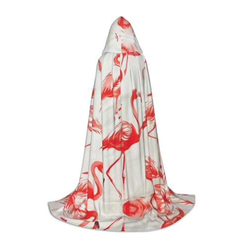 Kapuzenumhang mit Flamingos auf weißem Druck, für Damen und Herren, Mittelalter-Kostüm, Umhang für Halloween, Maskerade, Cosplay, Schwarz, Small von LEVNDIEJ