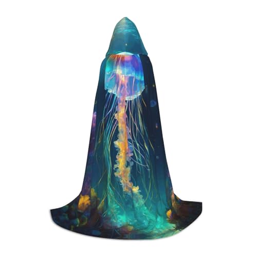 Kapuzenumhang mit Quallen-Ozean-Druck, für Damen und Herren, Mittelalter-Kostüm, Umhang für Halloween, Maskerade, Cosplay, Schwarz, Small Kapuzenumhang mit Quallen-Ozean-Druck, für Damen und Herren, Mittelalter-Kostüm, Umhang für Halloween, Maskerade, Cosplay, Schwarz, Small von LEVNDIEJ