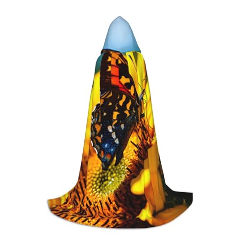 Kapuzenumhang mit Schmetterlingsmotiv für Damen und Herren, Mittelalter-Kostüm, Umhang für Halloween, Maskerade, Cosplay, Schwarz, Large von LEVNDIEJ