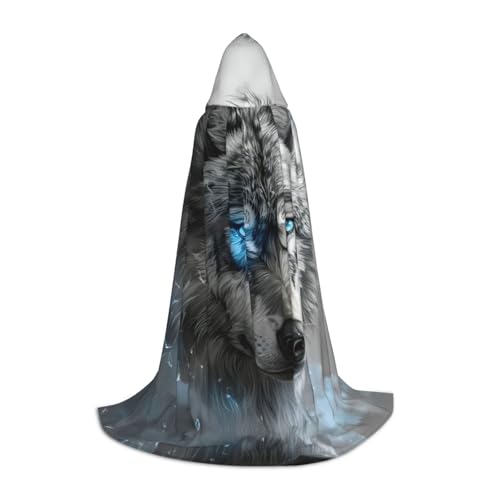 Kapuzenumhang mit blauen Augen, Wolfsdruck, für Damen und Herren, Mittelalter-Kostüm, Umhang für Halloween, Maskerade, Cosplay, Schwarz, Medium Kapuzenumhang mit blauen Augen, Wolfsdruck, für Damen und Herren, Mittelalter-Kostüm, Umhang für Halloween, Maskerade, Cosplay, Schwarz, Medium von LEVNDIEJ