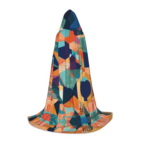 LEVNDIEJ Abstrakter geometrischer Druck, Kapuzenumhang für Damen und Herren, Robe, Mittelalter-Kostüm, Umhang für Halloween, Maskerade, Cosplay, Schwarz, Small von LEVNDIEJ