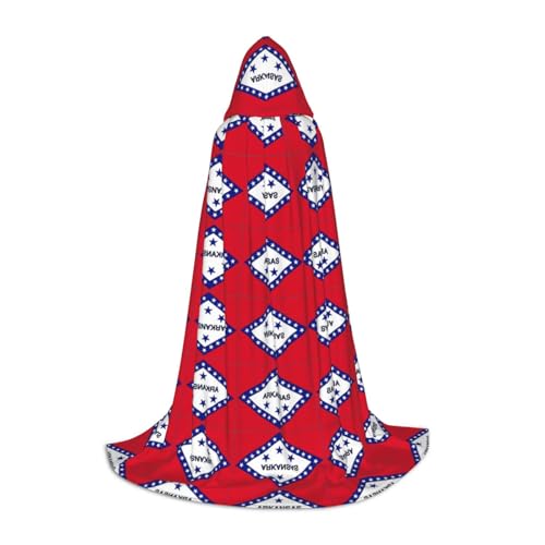 LEVNDIEJ Arkansas Kapuzenumhang mit Staatsflagge, für Damen und Herren, Mittelalter-Kostüm, Umhang für Halloween, Maskerade, Cosplay, Schwarz, Large von LEVNDIEJ