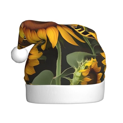 LEVNDIEJ Bienen- und Sonnenblumen-Weihnachtsmannmütze, Erwachsene, Weihnachtsmütze, Feiertag für Unisex, Weihnachtsmütze für Neujahrsparty von LEVNDIEJ