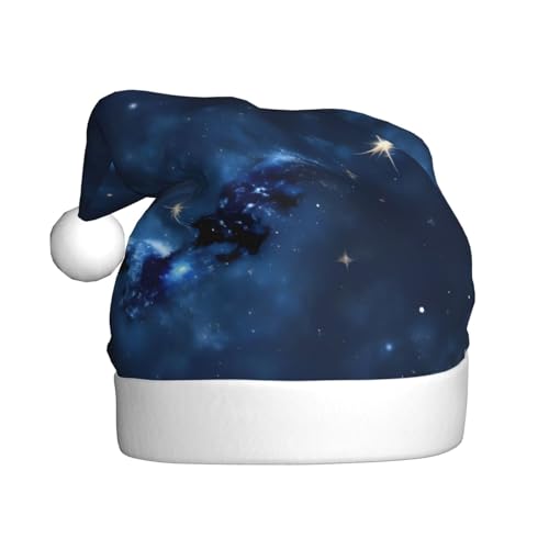 LEVNDIEJ Blaue Galaxie-Weihnachtsmannmütze, Erwachsene, Weihnachtsmütze, Urlaub für Unisex, Weihnachtsmütze für Neujahr, festliche Party von LEVNDIEJ