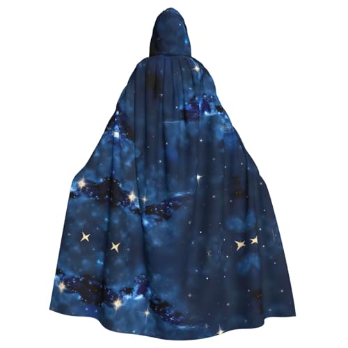 LEVNDIEJ Blauer Galaxie-Druck, Umhang für Halloween, Kapuzenumhang für Männer und Frauen, Cosplay, Mittelalterliche Robe, Maskerade-Kostüm von LEVNDIEJ