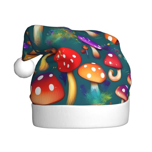 LEVNDIEJ Bright Mushrooms Arts Weihnachtsmannmütze, Erwachsene, Weihnachtsmütze, Feiertag für Unisex, Weihnachtsmütze für Neujahr, festliche Party von LEVNDIEJ