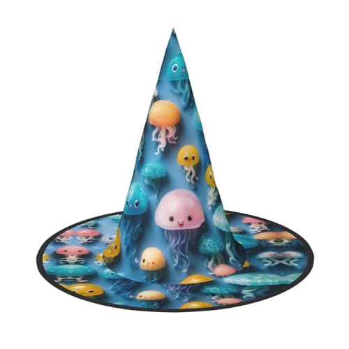 LEVNDIEJ Bunte Quallen-Druck, Halloween, Hexenhut, Hexenkostüm, Damen, Cosplay, Party, Zaubererhut, Zubehör für Frauen LEVNDIEJ Bunte Quallen-Druck, Halloween, Hexenhut, Hexenkostüm, Damen, Cosplay, Party, Zaubererhut, Zubehör für Frauen von LEVNDIEJ