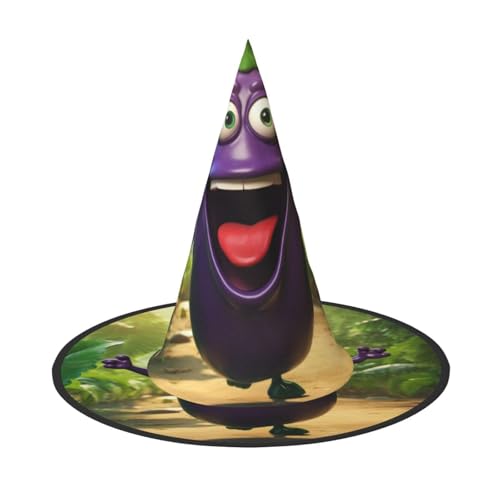 LEVNDIEJ Cartoon-Auberginen-Druck, Halloween-Hexenhut, Hexenkostüm, Damen, Cosplay, Party, Zauberer, Hut, Zubehör für Frauen LEVNDIEJ Cartoon-Auberginen-Druck, Halloween-Hexenhut, Hexenkostüm, Damen, Cosplay, Party, Zauberer, Hut, Zubehör für Frauen von LEVNDIEJ