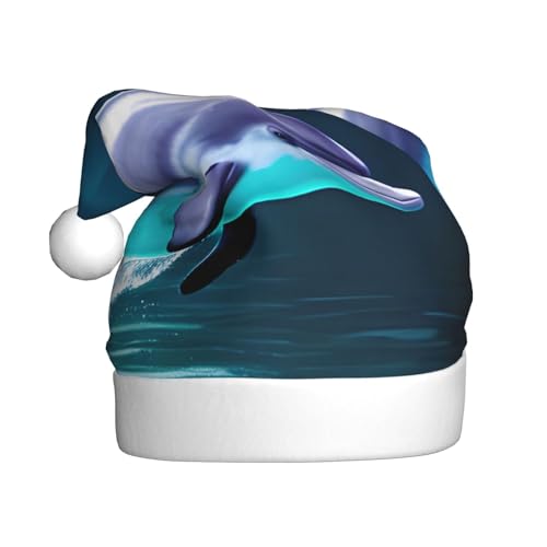 LEVNDIEJ Einzigartige 3D-Tier-Delfin-Weihnachtsmannmütze, Erwachsene, Weihnachtsmütze, Urlaub für Unisex, Weihnachtsmütze für Neujahrsparty von LEVNDIEJ