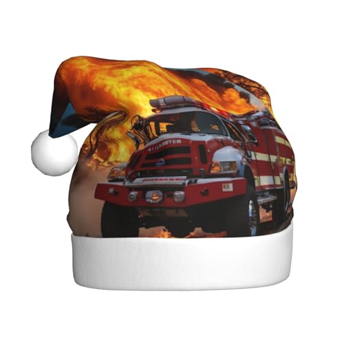 LEVNDIEJ Feuerwehrmann Feuerwehrmann Flamme Weihnachtsmannmütze, Erwachsene, Weihnachtsmütze, Urlaub für Unisex, Weihnachtsmütze für Neujahr, festliche Party von LEVNDIEJ