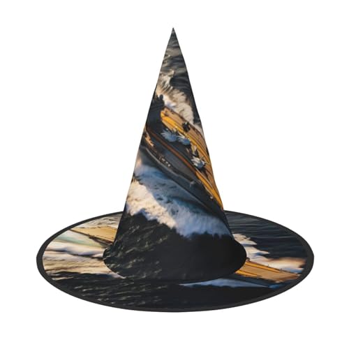 LEVNDIEJ Flugzeugträger Druck Halloween Hexenhut Hexenkostüm Frauen Cosplay Party Zauberer Hut Zubehör für Frauen von LEVNDIEJ