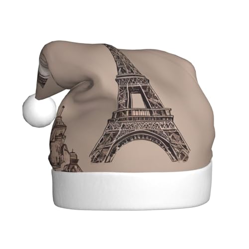 LEVNDIEJ Gefütterte Pariser Kaffee-Eiffelturm-Weihnachtsmannmütze, Weihnachtsmütze, Urlaub, Unisex, Weihnachtsmütze für Neujahrsparty von LEVNDIEJ