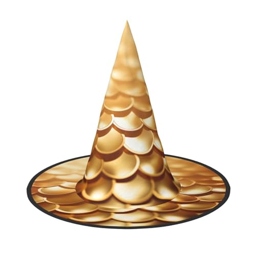 LEVNDIEJ Goldener Meerjungfrauen-Schuppen-Druck, Halloween-Hexenhut, Hexenkostüm, für Damen, Cosplay, Party, Zaubererhut, Zubehör für Frauen von LEVNDIEJ