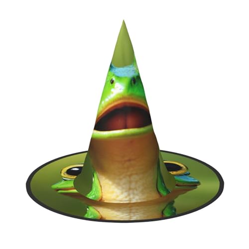LEVNDIEJ Grüner Frosch-Druck, Halloween-Hexenhut, Hexenkostüm, Damen, Cosplay, Party, Zaubererhut, Zubehör für Frauen LEVNDIEJ Grüner Frosch-Druck, Halloween-Hexenhut, Hexenkostüm, Damen, Cosplay, Party, Zaubererhut, Zubehör für Frauen von LEVNDIEJ