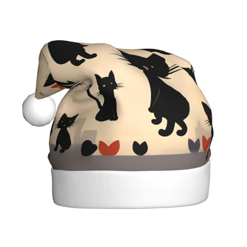LEVNDIEJ Happy Walking Kitty Weihnachtsmannmütze, Erwachsene, Weihnachtsmütze, Feiertag für Unisex, Weihnachtsmütze für Neujahrsparty von LEVNDIEJ