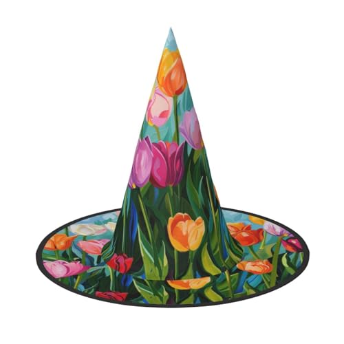 LEVNDIEJ Hexenhut mit Tulpenmotiv, Halloween-Hexenhut, Hexenkostüm, Damen, Cosplay, Party, Zaubererhut, Zubehör für Frauen von LEVNDIEJ