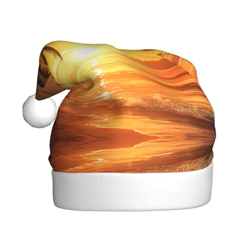 LEVNDIEJ Illustration von Palmen, Weihnachtsmannmütze, Erwachsene, Weihnachtsmütze, Urlaub für Unisex, Weihnachtsmütze für Neujahrsparty von LEVNDIEJ