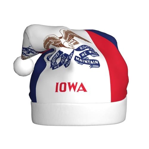LEVNDIEJ Iowa Weihnachtsmannmütze mit Staatsflagge, Erwachsene, Weihnachtsmütze, Feiertag für Unisex, Weihnachtsmütze für Neujahrsparty von LEVNDIEJ