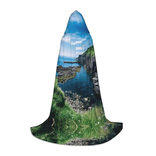 LEVNDIEJ Jeju Island Kapuzenumhang mit Korea-Druck, für Damen und Herren, Mittelalter-Kostüm, Umhang für Halloween, Maskerade, Cosplay, Schwarz, Small von LEVNDIEJ