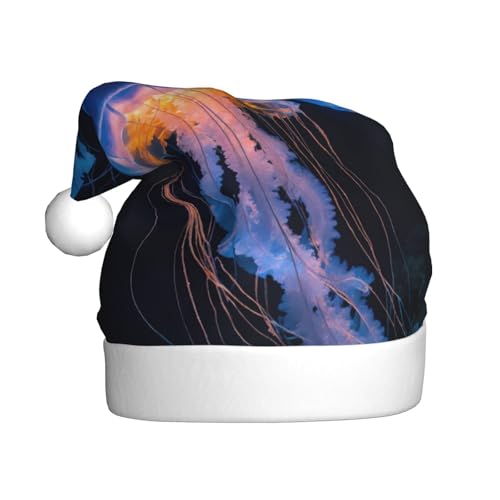 LEVNDIEJ Jellyfish Ocean Santa Hats für Erwachsene, Weihnachtsmütze, Urlaub für Unisex, Weihnachtsmütze für Neujahr, festliche Party von LEVNDIEJ