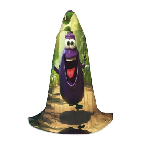 LEVNDIEJ Kapuzenumhang mit Cartoon-Auberginen-Druck, für Damen und Herren, Mittelalter-Kostüm, Umhang für Halloween, Maskerade, Cosplay, Schwarz, Small von LEVNDIEJ