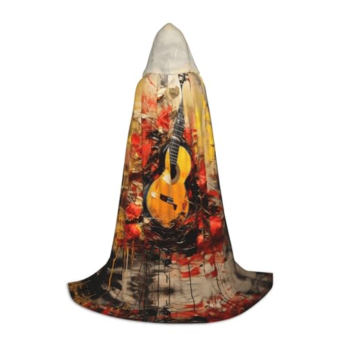LEVNDIEJ Kapuzenumhang mit Gitarrenmalerei, für Damen und Herren, Mittelalter-Kostüm, Umhang für Halloween, Maskerade, Cosplay, Schwarz, Medium von LEVNDIEJ