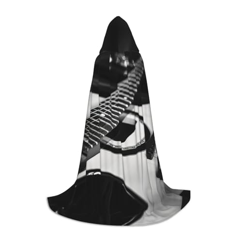 LEVNDIEJ Kapuzenumhang mit Gitarrenmuster für Damen und Herren, Mittelalter-Kostüm, Umhang für Halloween, Maskerade, Cosplay, Schwarz, Large von LEVNDIEJ